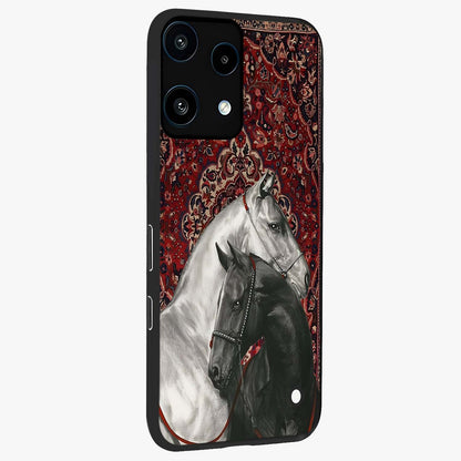 Regal Stallion Tapestry Glass Case upright view showcasing powerful horse artwork with elegant tapestry theme.
