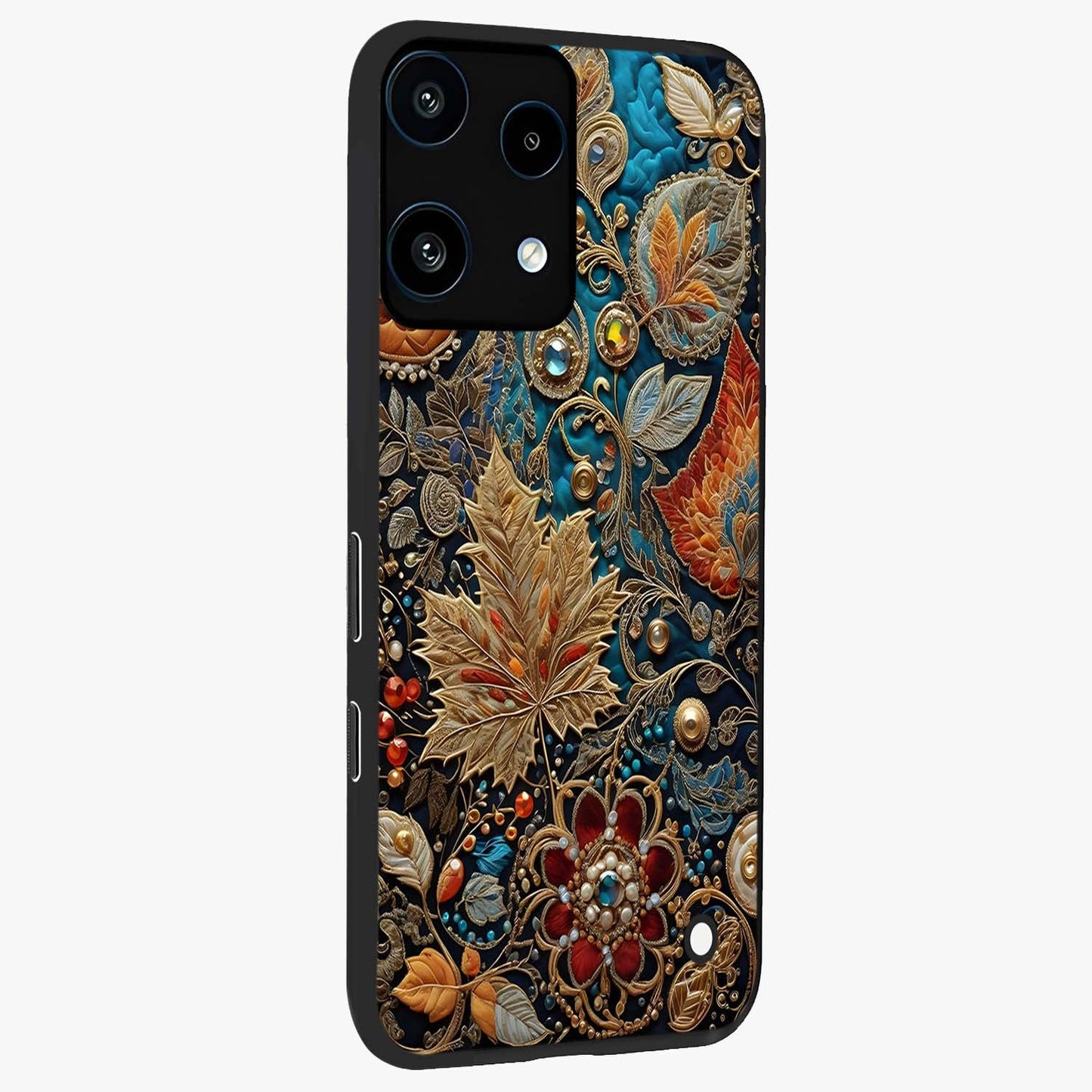 Royal Jewel Garden Glass Case upright view showcasing rich floral artwork with luxurious garden theme.