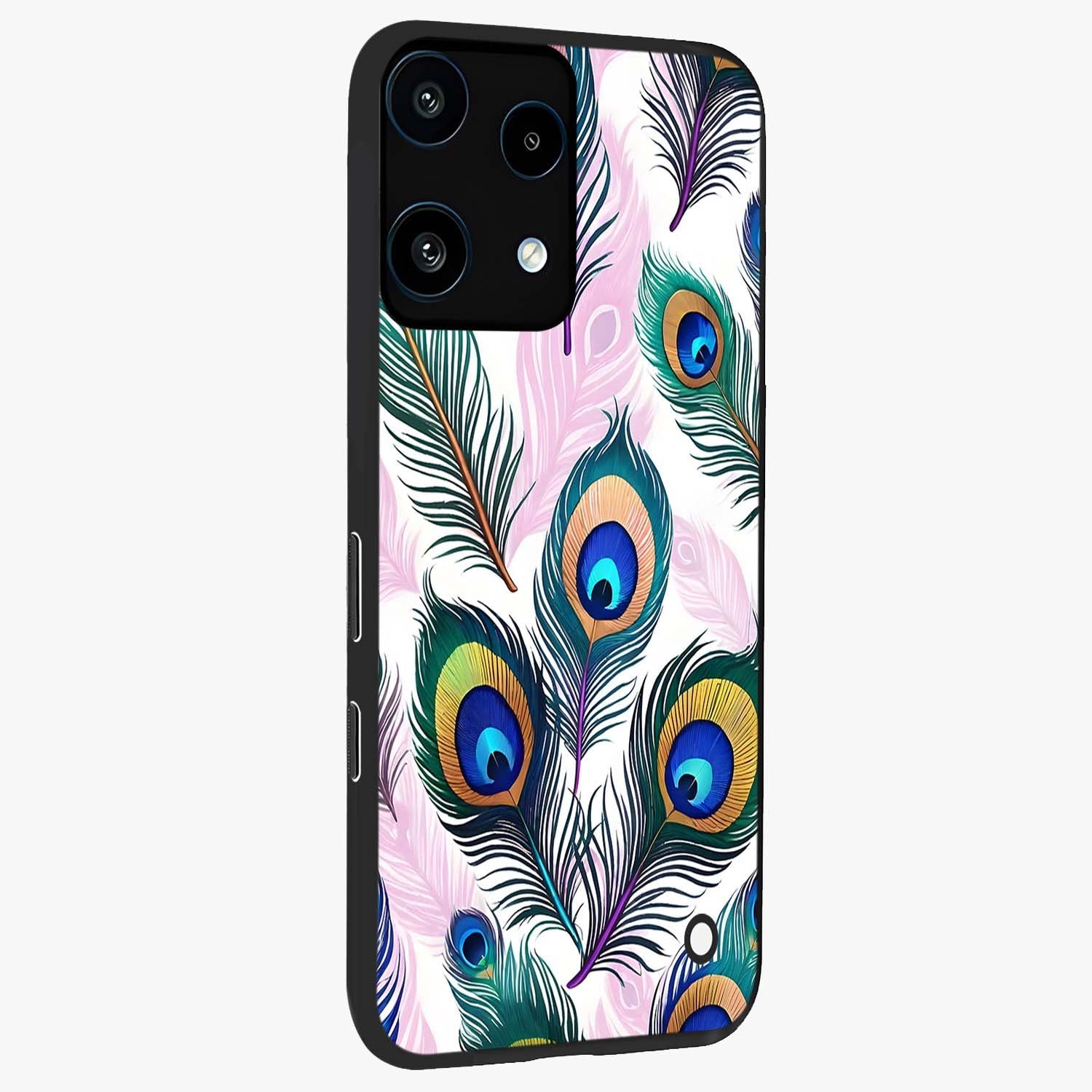 Royal Peacock Feathers Glass Case upright view showcasing elegant peacock feather artwork with decorative royal theme.