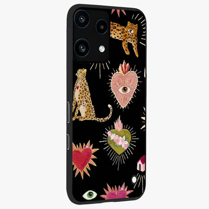 Sacred Jungle Heart Glass Case upright view showcasing vibrant jungle artwork with symbolic heart theme.