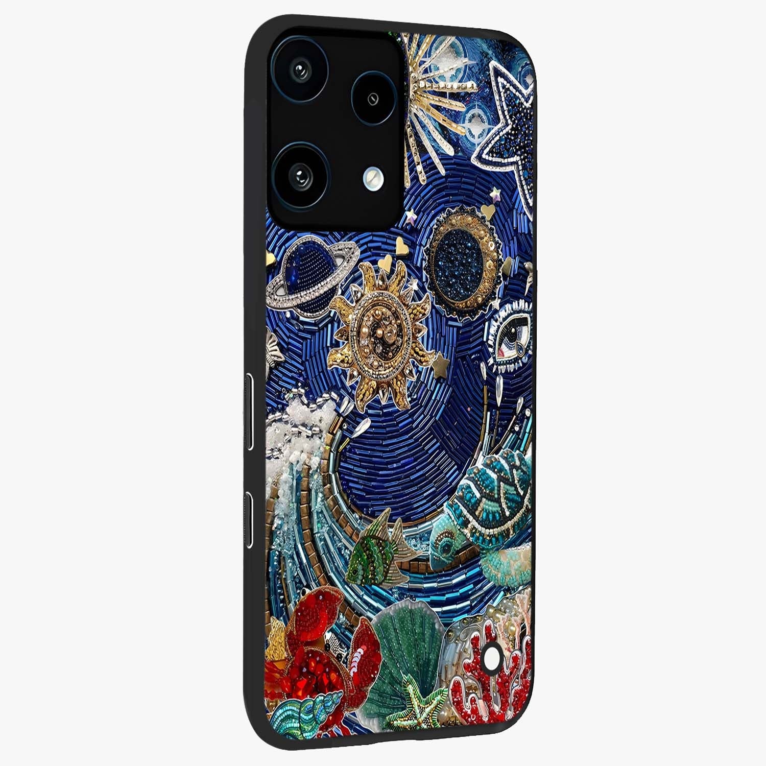 Universe Underwater Spark Glass Case upright view showcasing magical underwater galaxy artwork with vibrant cosmic theme.