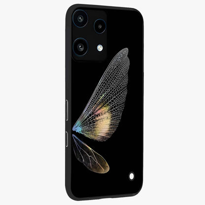 Whispers Of Wings Glass Case upright view showcasing elegant wing artwork with light airy theme.