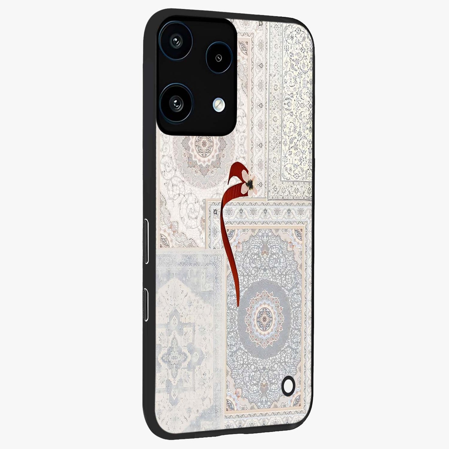 White Aesthetic Bow Glass Case upright view showcasing delicate ribbon bow artwork with cute minimalist theme.