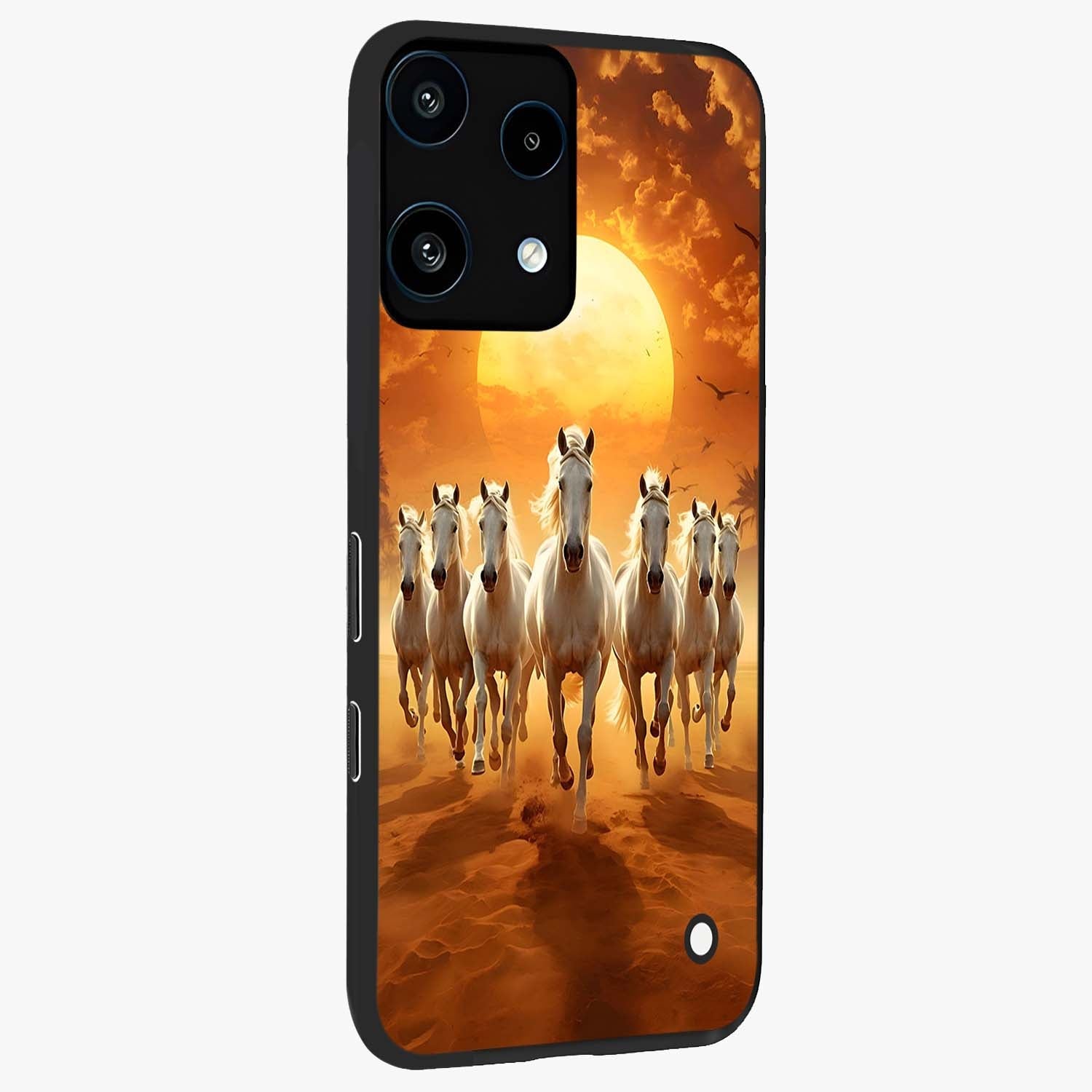 Wild Sunset Majesty Glass Case upright view showcasing dramatic sunset artwork with bold nature theme.