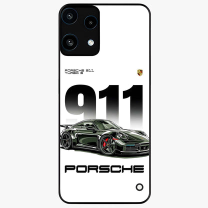 911 Turbo Dominance Glass Case showing clean flat back view with bold 911 sports car artwork and glossy glass finish.