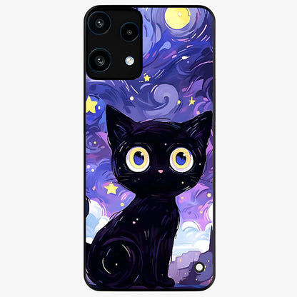 Abstract Cat Art Glass Case showing flat back view with artistic cat illustration and glossy glass finish.