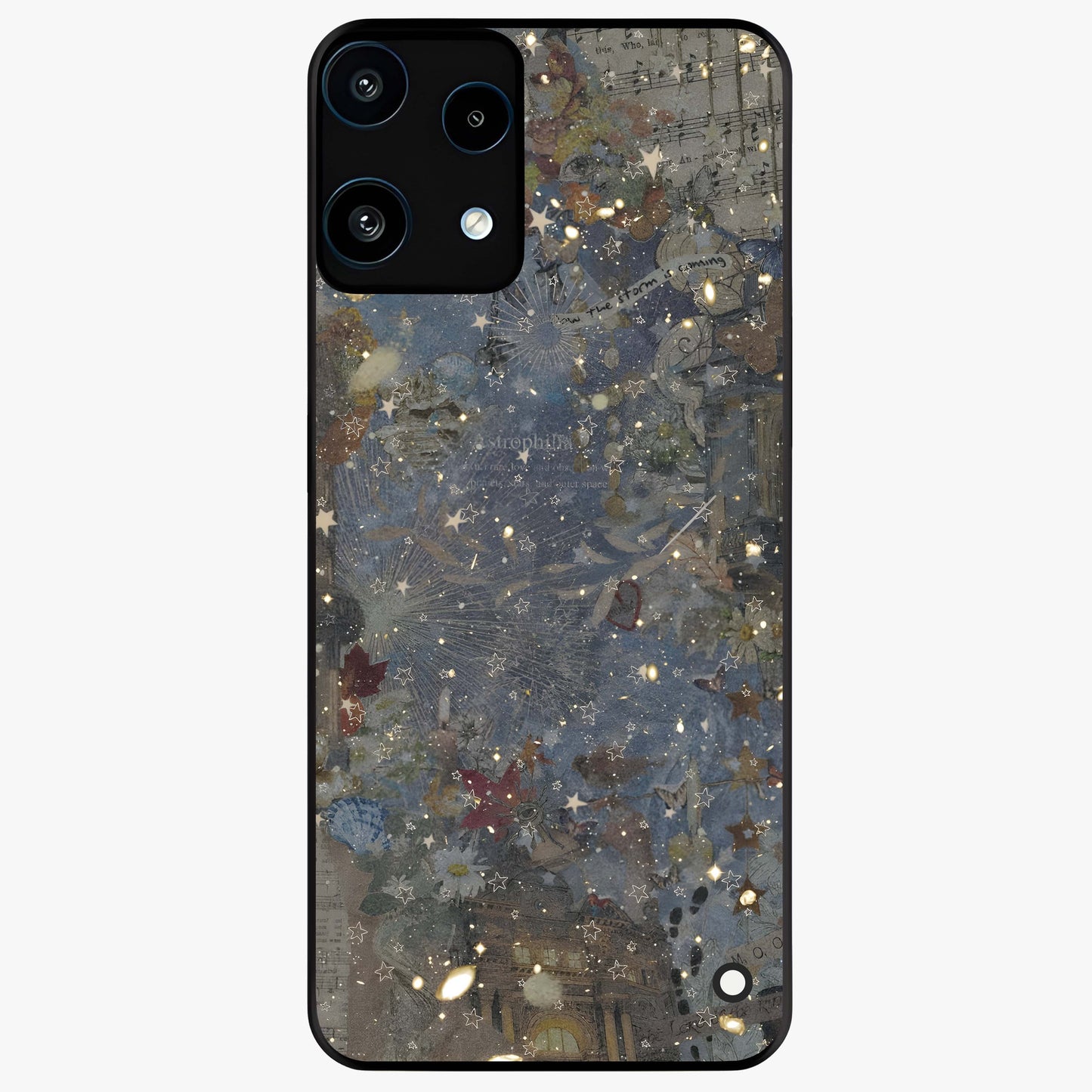 Aesthetic Astrolophia Glass Case showing flat back view with dreamy aesthetic design and glossy glass finish.