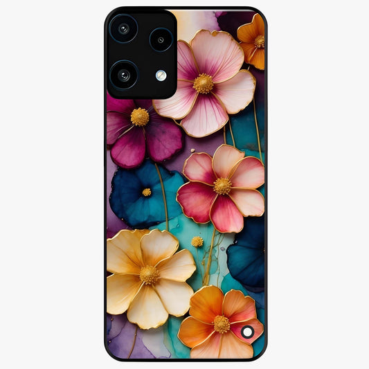 Artlyn Grace Flower Pattern Glass Case showing flat back view with elegant floral pattern artwork and glossy glass finish.