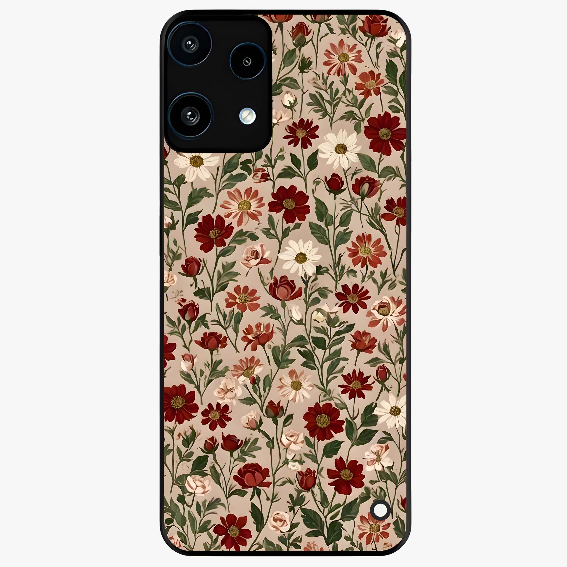 Biege Flower With Leaf Glass Case showing flat back view with soft beige floral artwork and glossy glass finish.