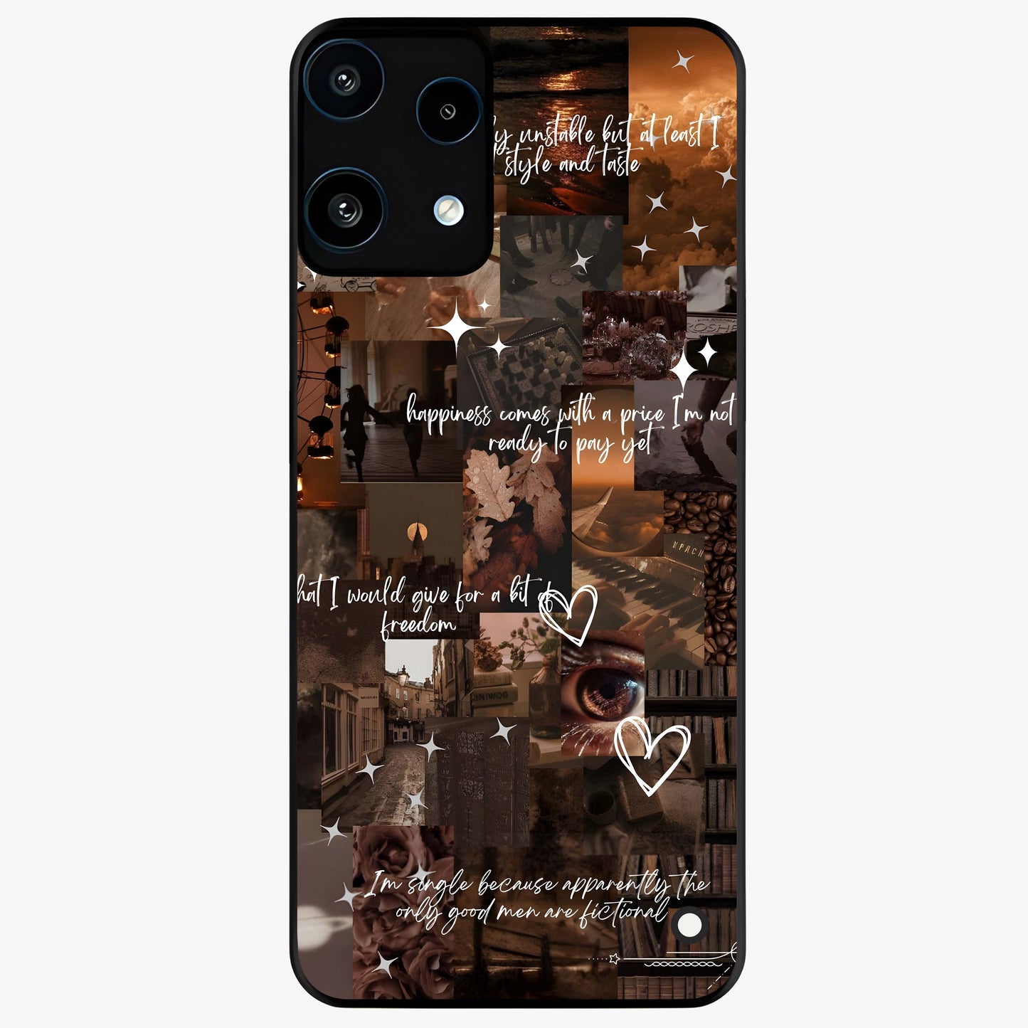 Bittersweet Aesthetic Chaos Glass Case showing flat back view with artistic chaotic aesthetic design and glossy glass finish.