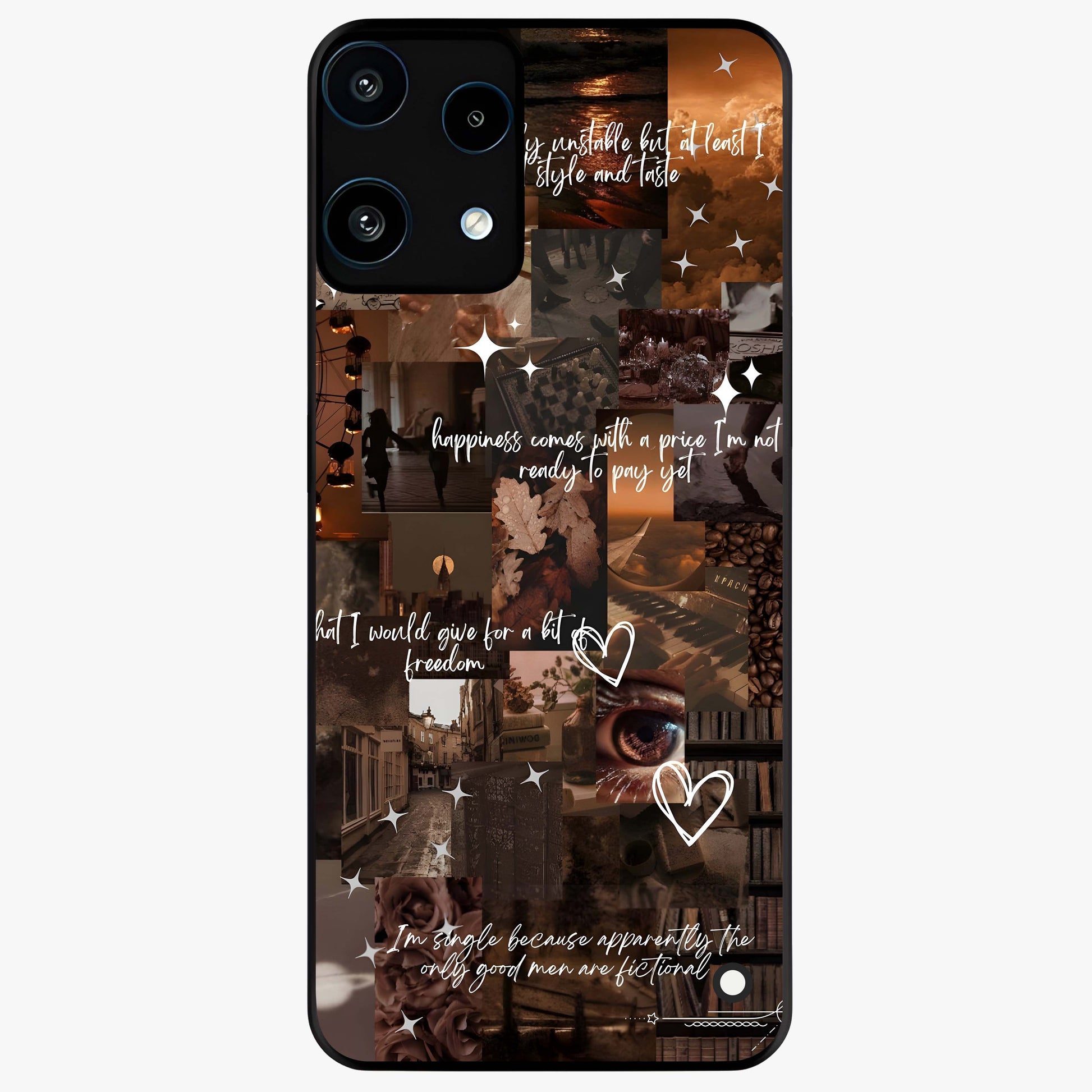 Bittersweet Aesthetic Chaos Glass Case showing flat back view with artistic chaotic aesthetic design and glossy glass finish.