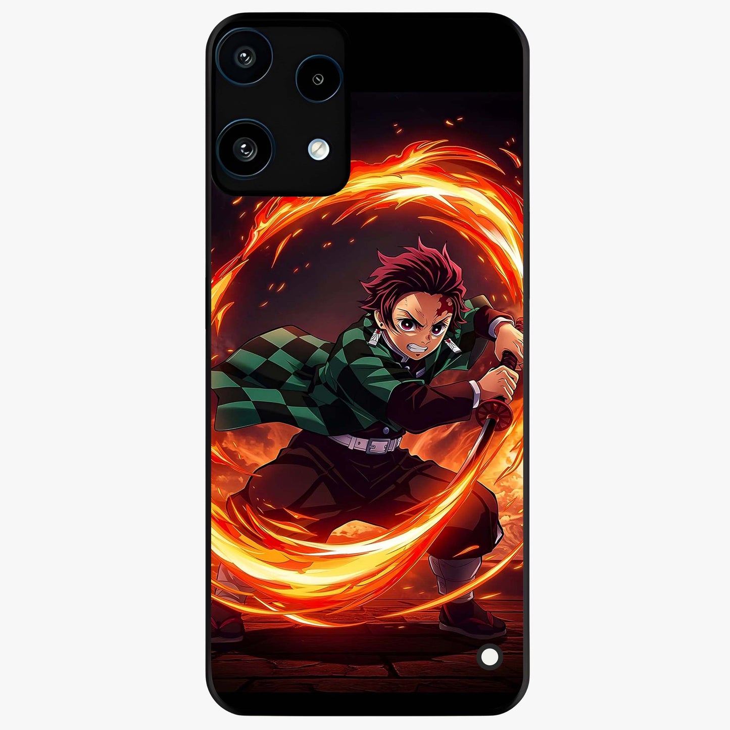 Blazing Sword Resolve Glass Case showing flat back view with fiery sword artwork and glossy glass finish.