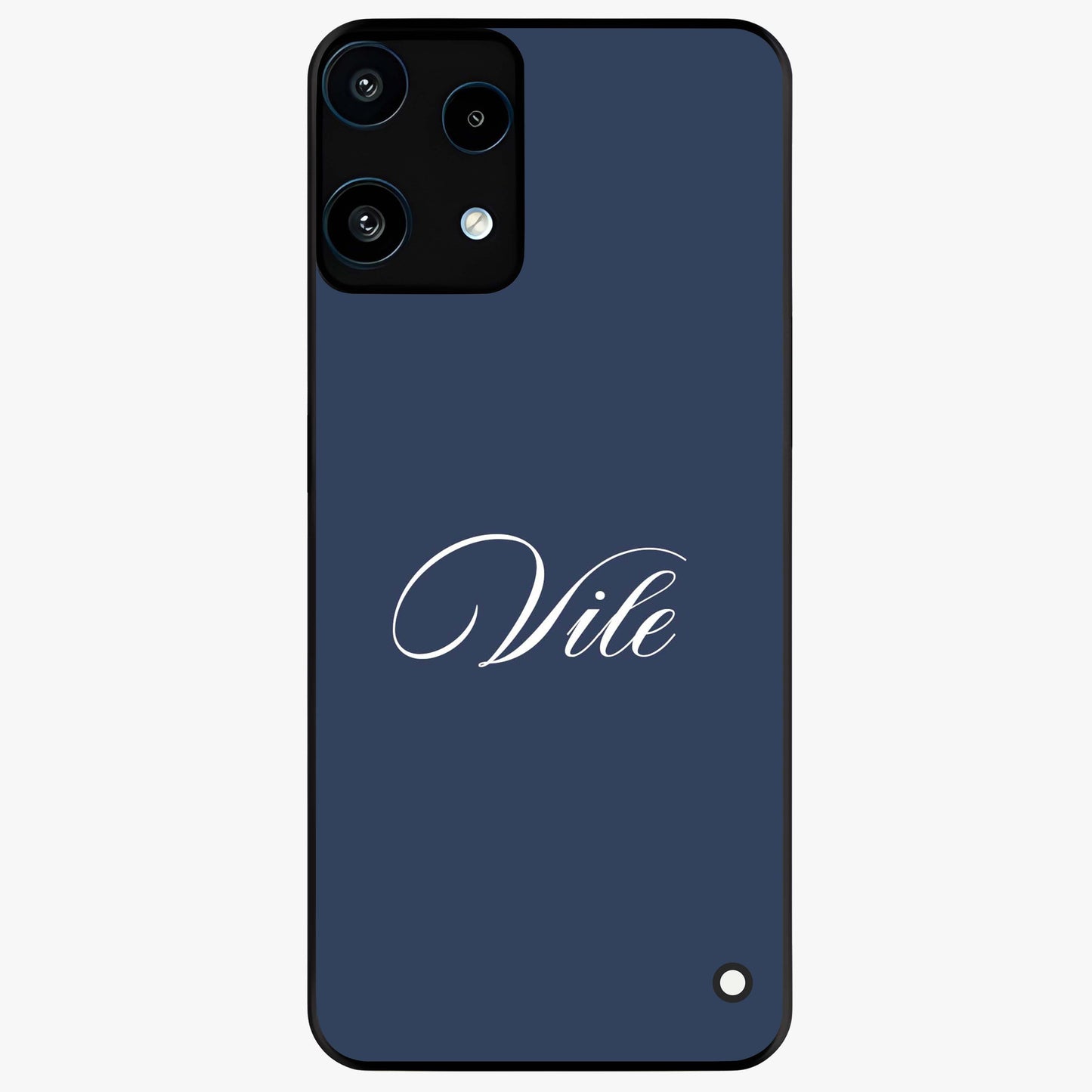 Blue Background Personalized Custom Name Glass Case showing flat back view with minimal blue background and custom name design.