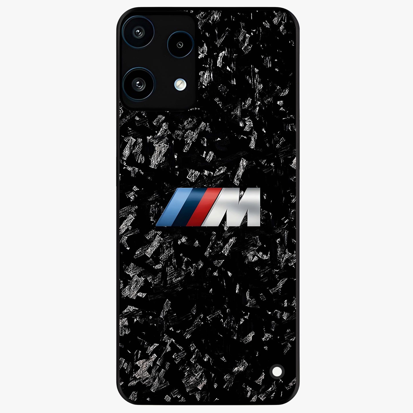 Carbon Speed Mark Glass Case showing flat back view with sporty carbon pattern artwork and glossy glass finish.