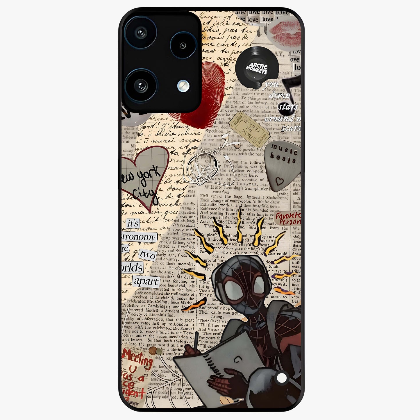 City Dream Sketch Glass Case showing flat back view with artistic city skyline sketch artwork and glossy glass finish.