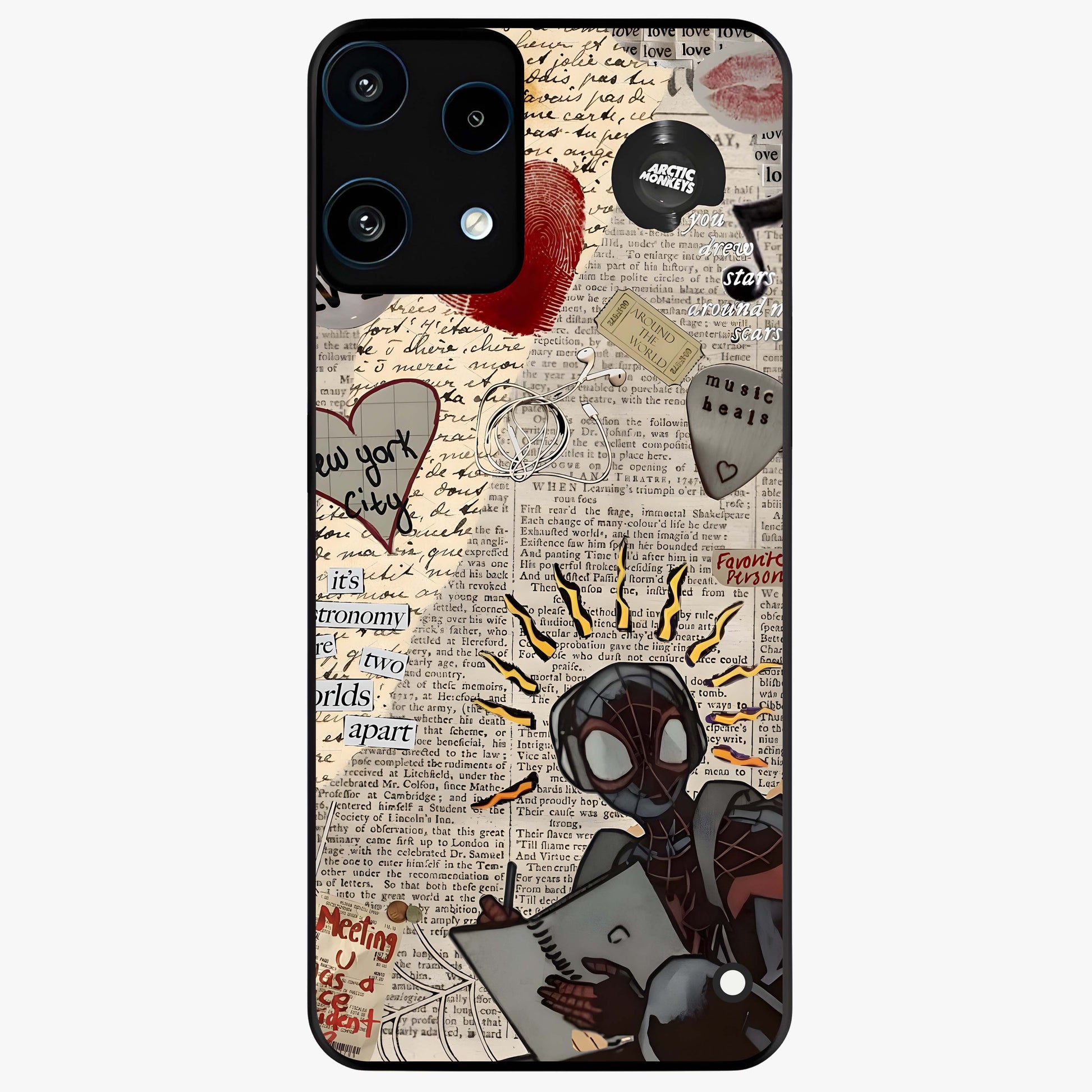 City Dream Sketch Glass Case showing flat back view with artistic city skyline sketch artwork and glossy glass finish.