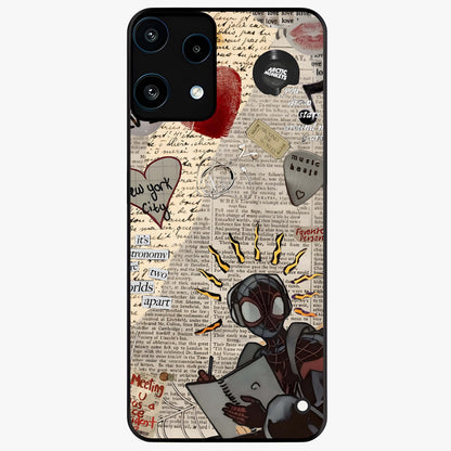 City Dream Sketch Glass Case showing flat back view with artistic city skyline sketch artwork and glossy glass finish.