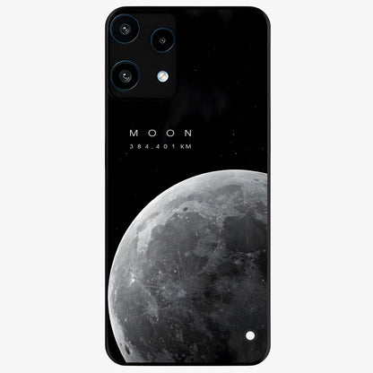Cosmic Moon Glow Glass Case showing flat back view with glowing moon artwork and glossy glass finish.