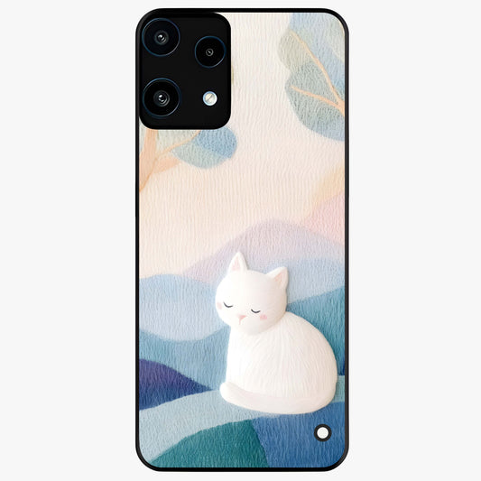 Cotton Dream Cat Glass Case showing flat back view with soft dreamy cat artwork and glossy glass finish.