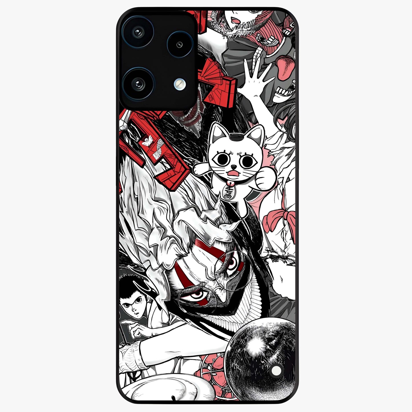 Crimson Chaos Panel Glass Case showing flat back view with bold crimson abstract artwork and glossy glass finish.