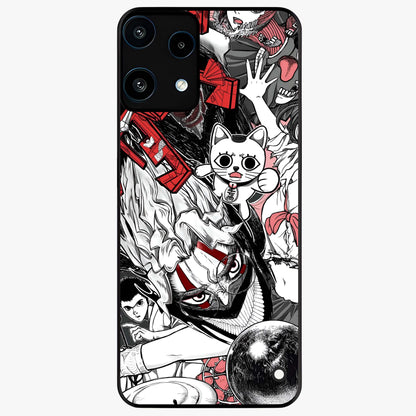 Crimson Chaos Panel Glass Case showing flat back view with bold crimson abstract artwork and glossy glass finish.