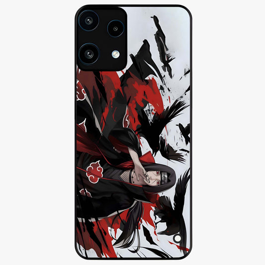 Crimson Crow Illusion Glass Case showing flat back view with artistic crow illusion artwork and glossy glass finish.