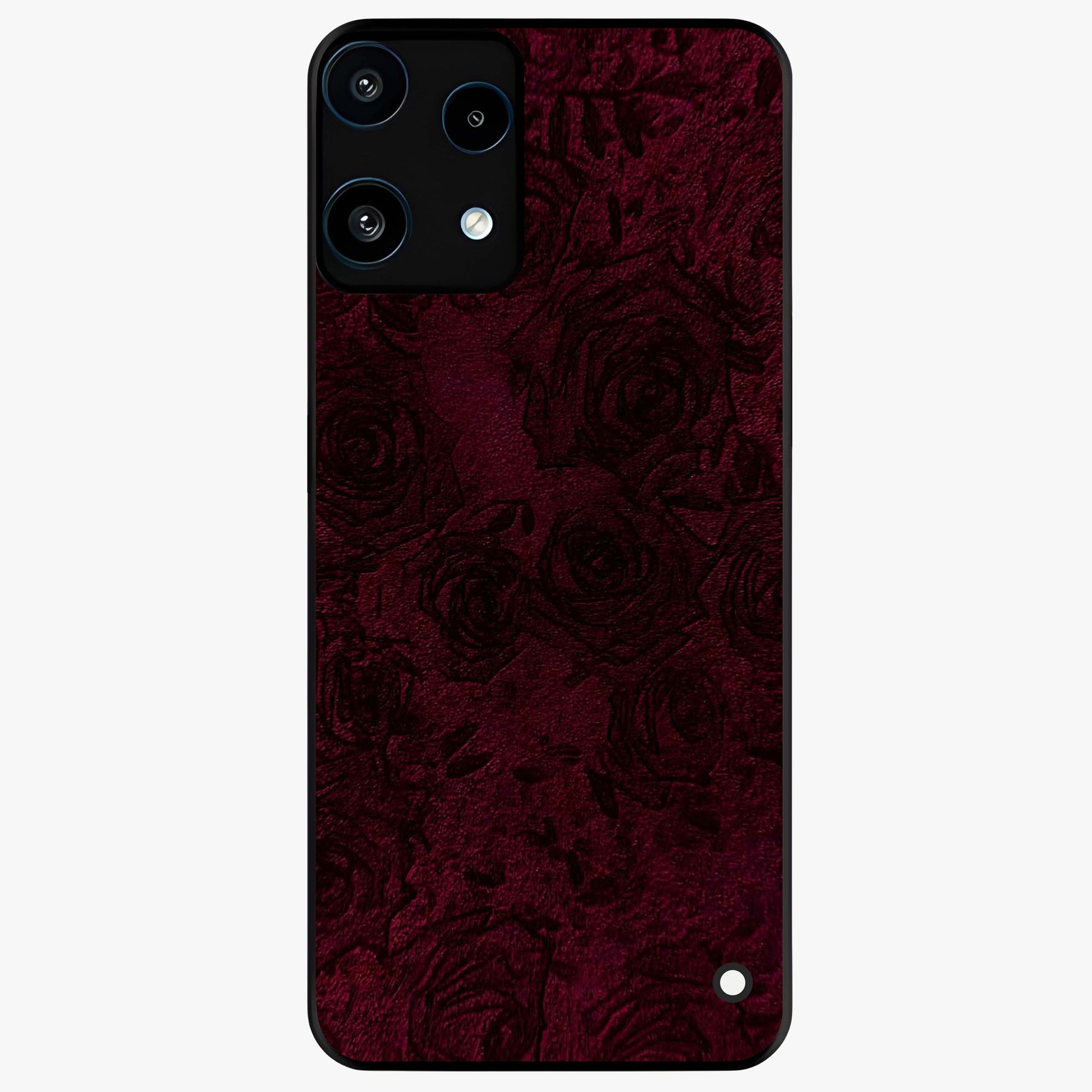 Crimson Fade Flow Glass Case showing flat back view with flowing crimson gradient artwork and glossy glass finish.
