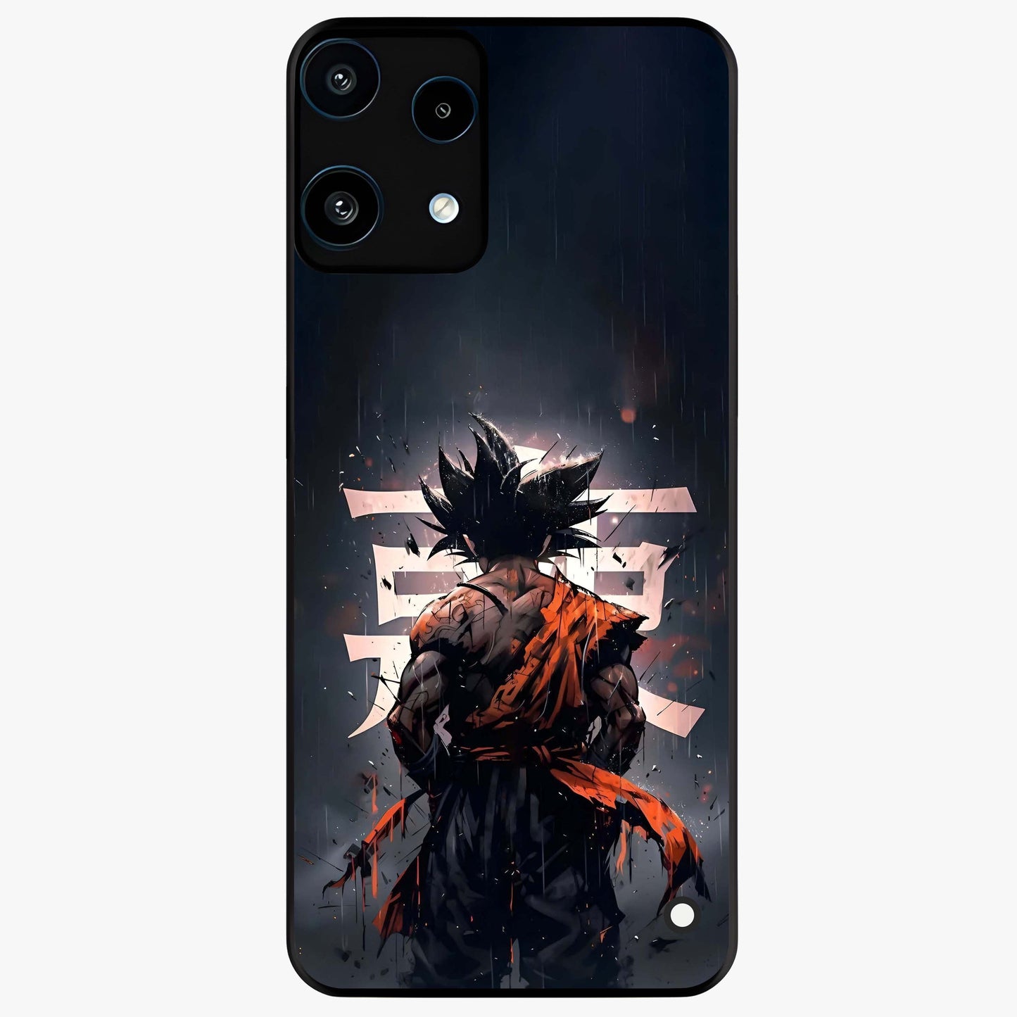 Dark Warrior In Rain Glass Case showing flat back view with warrior artwork in rainy atmosphere and glossy glass finish.