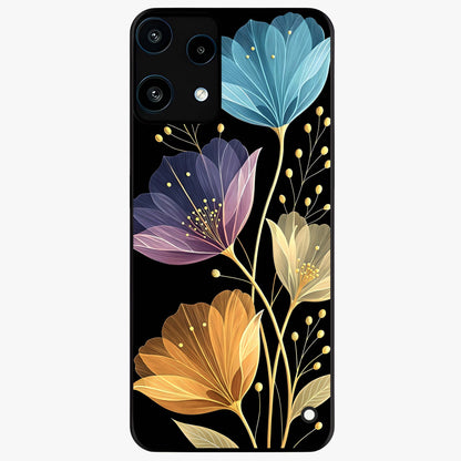 Delicate Multicolor Flowers Glass Case showing flat back view with vibrant floral artwork and glossy glass finish.