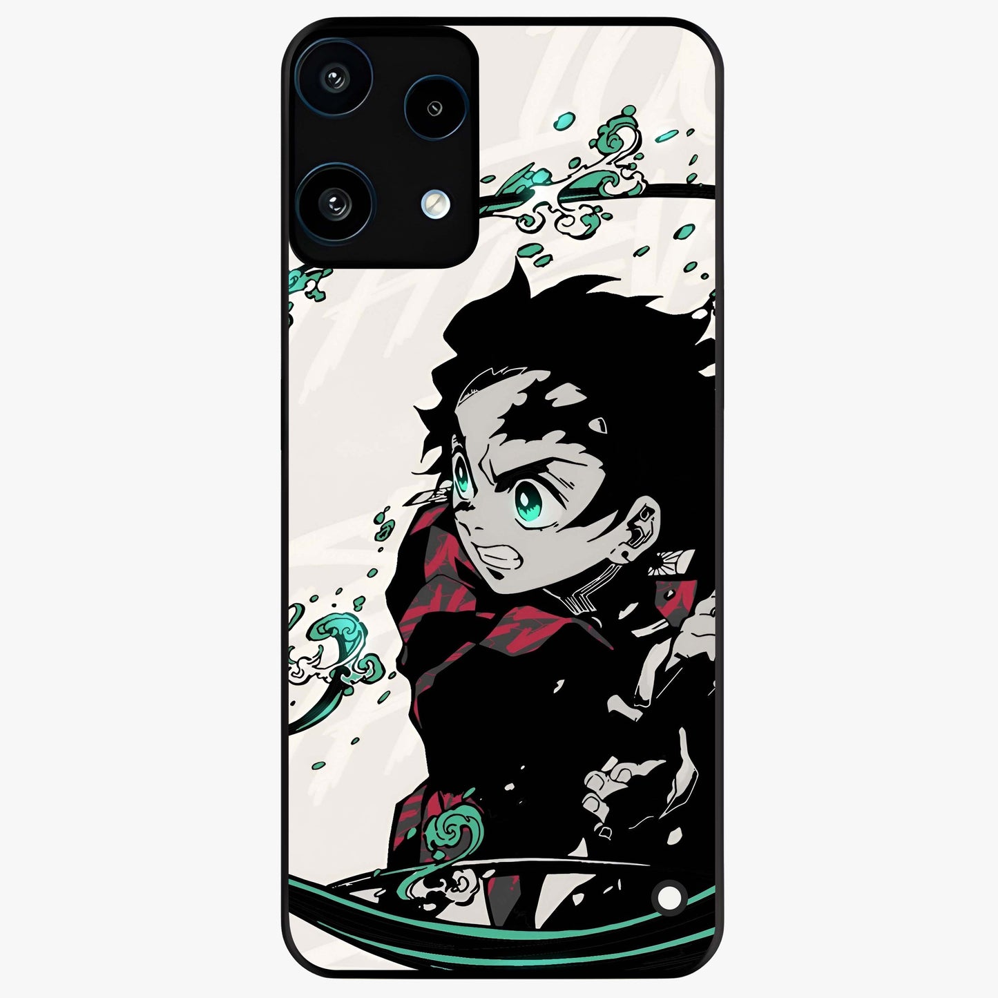 Demon Slayer Glass Case showing flat back view with bold anime inspired artwork and glossy glass finish.