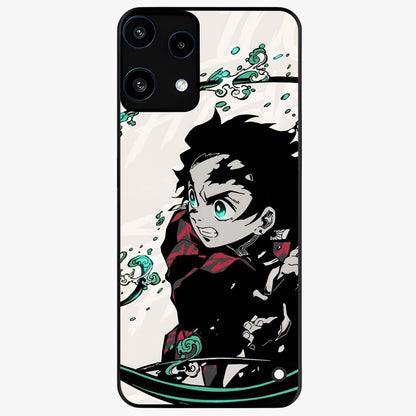 Demon Slayer Glass Case showing flat back view with bold anime inspired artwork and glossy glass finish.