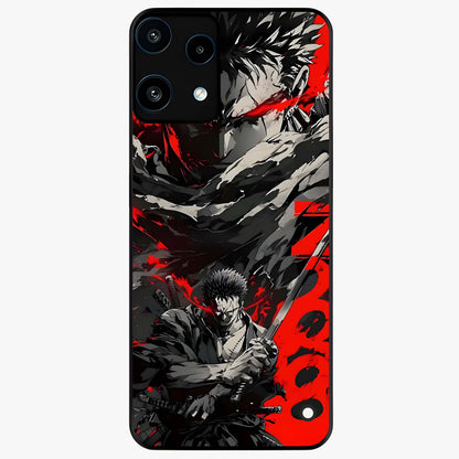Demon Sword Resolve Glass Case showing flat back view with fierce sword warrior artwork and glossy glass finish.