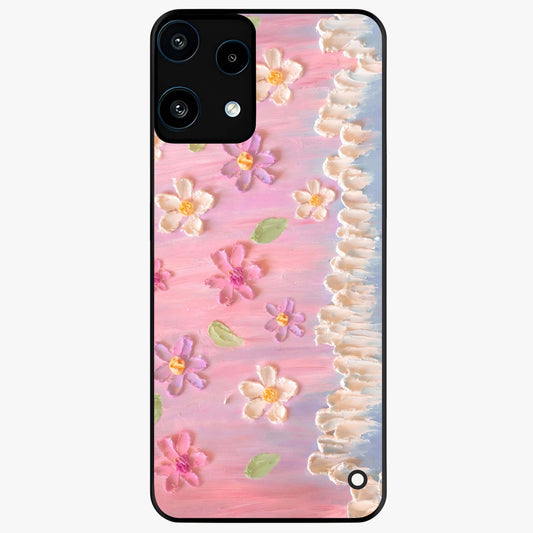 Dreamy Painted Garden Glass Case showing flat back view with artistic painted floral garden artwork and glossy glass finish.