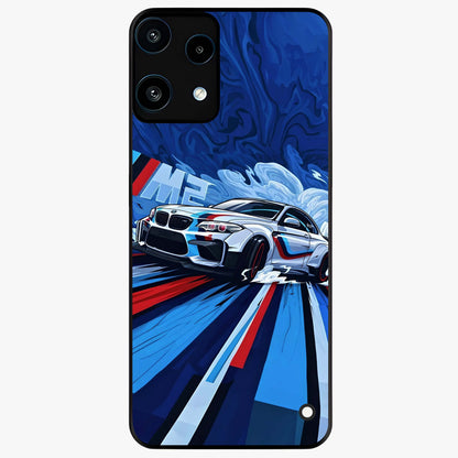 Drift Power Rush Glass Case showing flat back view with dynamic racing inspired artwork and glossy glass finish.