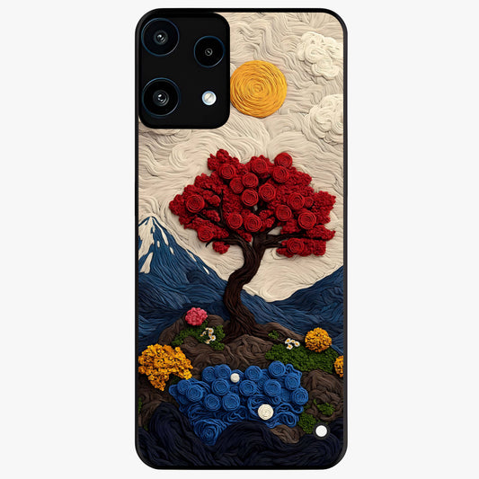 Eternal Nature Tapestry Glass Case showing flat back view with intricate nature tapestry artwork and glossy glass finish.