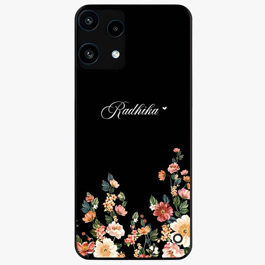 Floral Design With a Custom Personalized Name Glass Case showing flat back view with floral artwork and personalized name design.