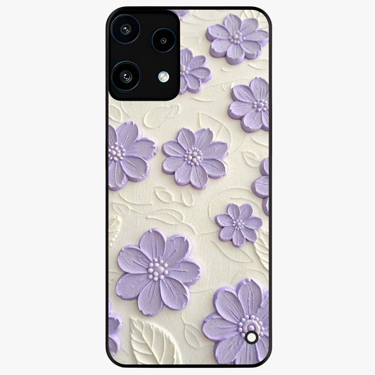 Floral Wall Art With Purple Flowers Glass Case showing flat back view with purple flower artwork and glossy glass finish.