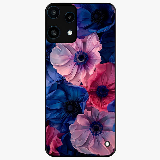 Flower Paper Art Pattern Glass Case showing flat back view with paper cut style floral artwork and glossy glass finish.