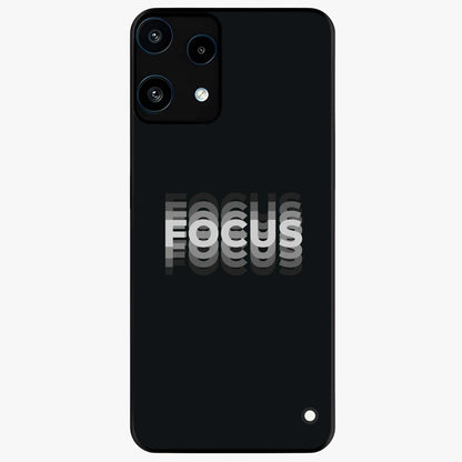 Focus Mode On Glass Case showing flat back view with bold motivational typography design and glossy glass finish.