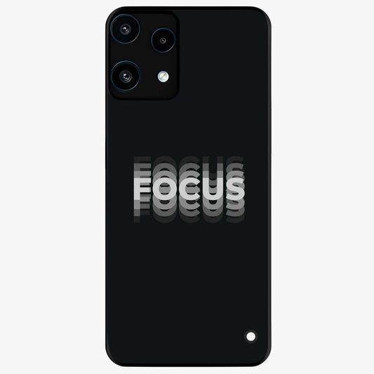 Focus Mode On Glass Case showing flat back view with bold motivational typography design and glossy glass finish.