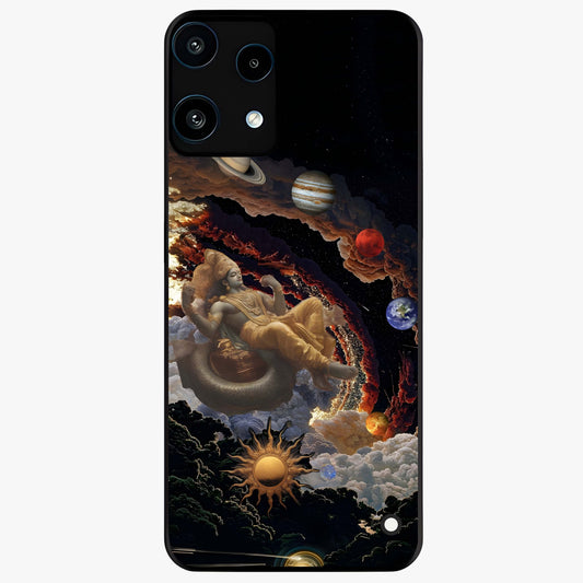 Galactic Divine God Glass Case showing flat back view with divine cosmic themed artwork and glossy glass finish.