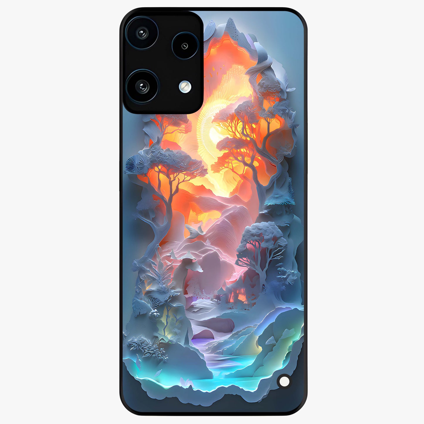 Glow Forest Portal Glass Case showing flat back view with glowing forest portal artwork and glossy glass finish.
