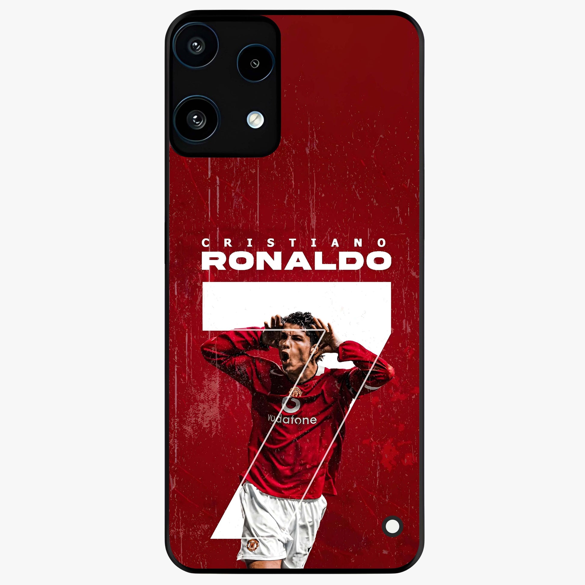 Goal Celebration Legacy Glass Case showing flat back view with football celebration inspired artwork and glossy glass finish.