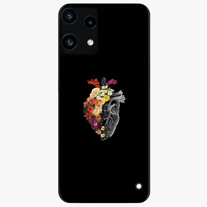 Heart With Flowers Glass Case showing flat back view with heart shaped floral artwork and glossy glass finish.