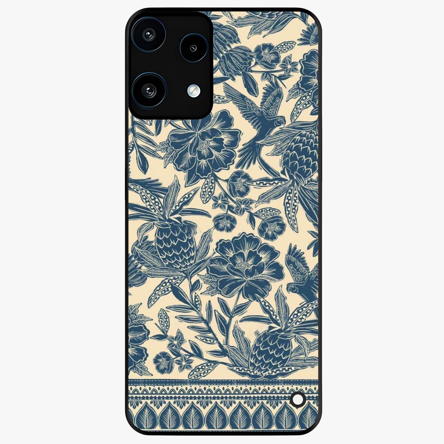 Heirloom Wild Bloom Glass Case showing flat back view with vintage inspired wild flower artwork and glossy glass finish.