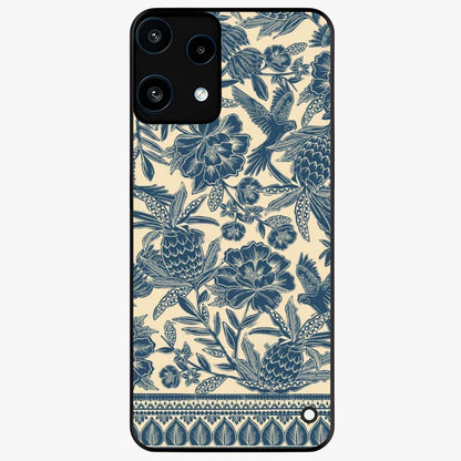 Heirloom Wild Bloom Glass Case showing flat back view with vintage inspired wild flower artwork and glossy glass finish.