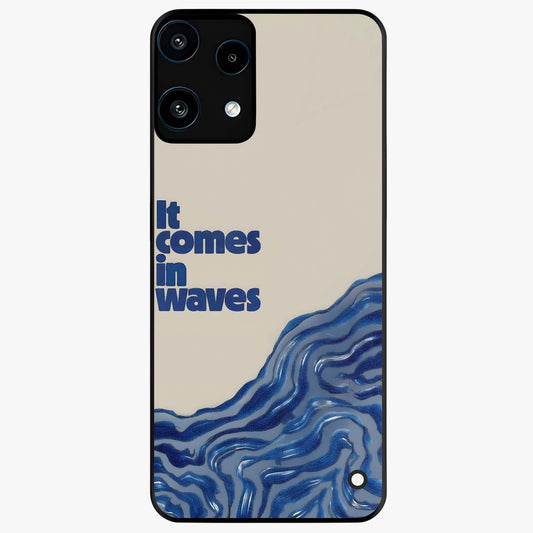 It Comes In Waves Quote Glass Case showing flat back view with inspirational wave themed quote artwork and glossy glass finish.