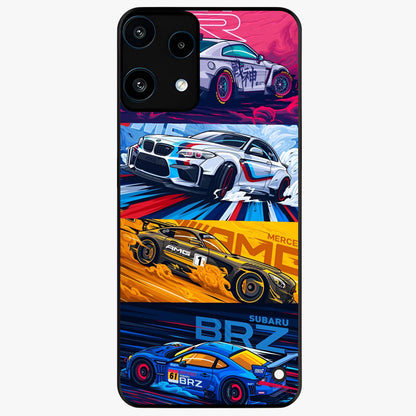 JDM Sports Car Glass Case showing flat back view with high performance sports car artwork and glossy glass finish.