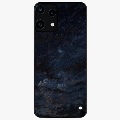 Lunar Veil Silence Glass Case showing flat back view with mystical moon veil artwork and glossy glass finish.