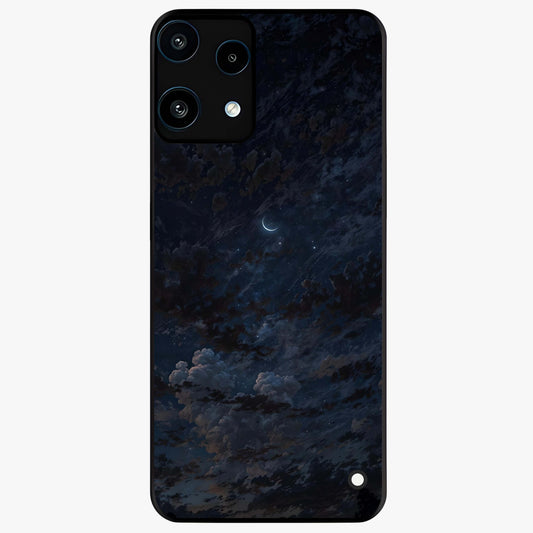 Lunar Veil Silence Glass Case showing flat back view with mystical moon veil artwork and glossy glass finish.